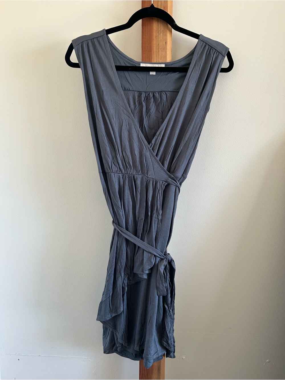 LOFT Gray Sleeveless Wrap Midi Dress with Tie Waist